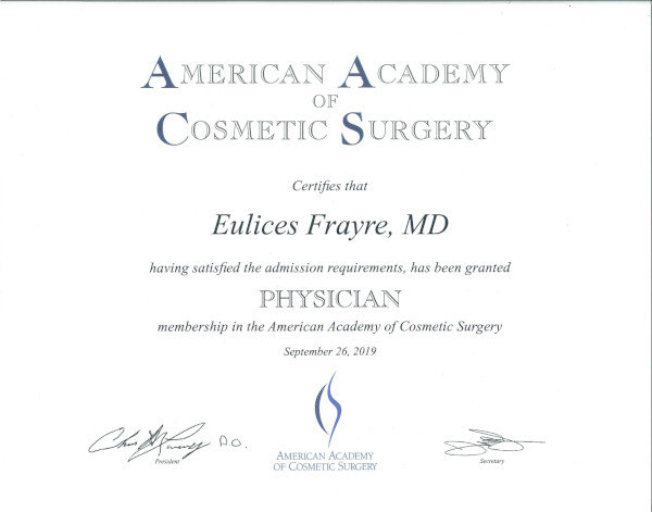 DR EULICES FRAYRE - American Academy of Cosmetic Surgery AACS